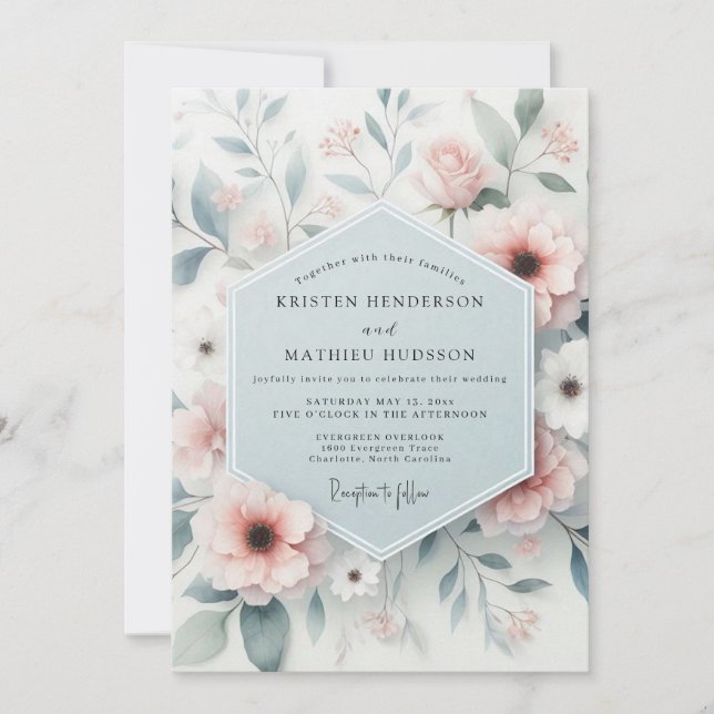 Blush Gossamer Bloom Wedding Einladung (Vorderseite)