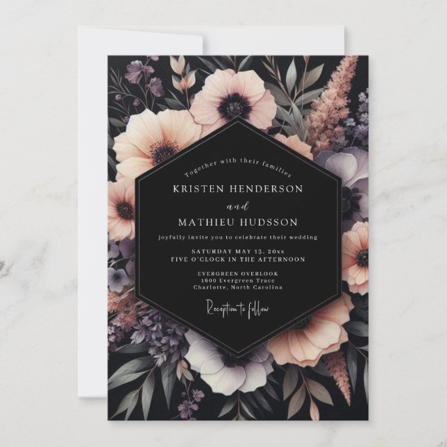 Blush Gothic Bloom Hochzeit Einladung (Vorderseite)