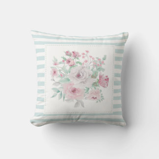 Blush Grau Mint Stripe Posie Kissen