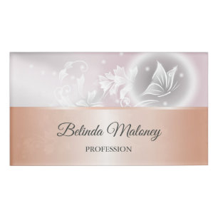 Blush Grau White Floral Butterfly Fantasy Name Mar Namenschild