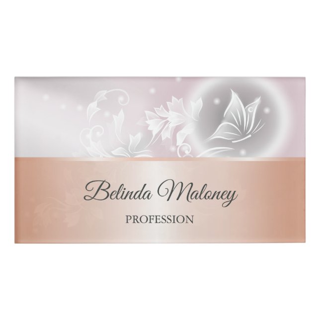 Blush Grau White Floral Butterfly Fantasy Name Mar Namenschild (Vorderseite)