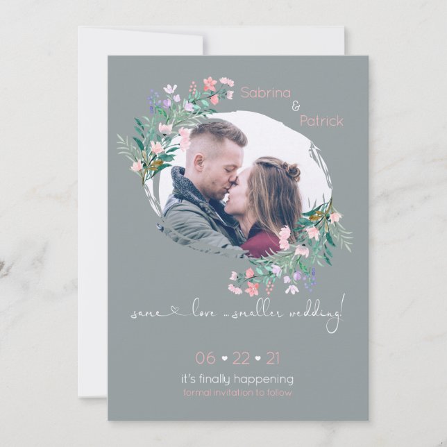 Blush-Gray Bläschen Pinselstriche Save the Date (Vorderseite)