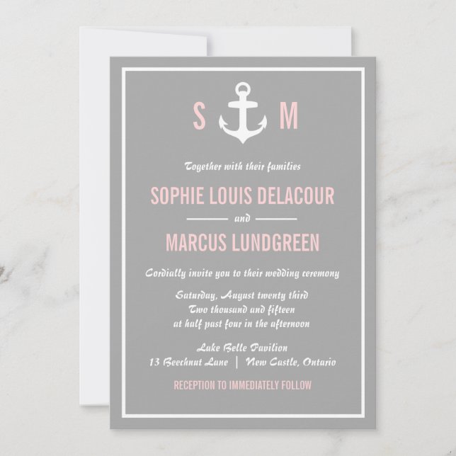 Blush & Gray Einladung zur Hochzeit (Vorderseite)
