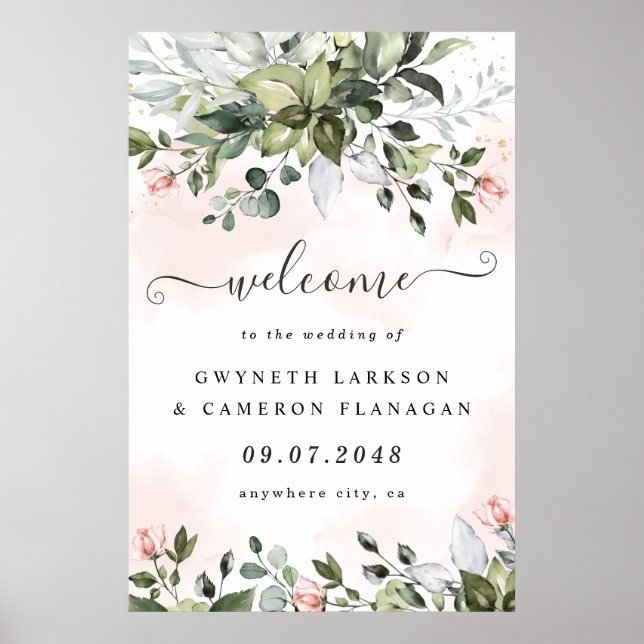 Blush Green Dusty Blue Wedding Welcome Sign XL Poster (Vorne)