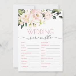 Blush Green Floral Wedding Word Scramble Game Einladung