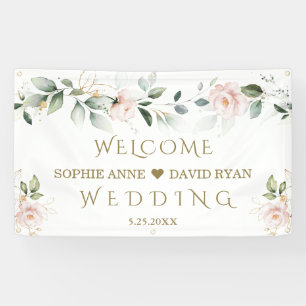 Blush Green Gold Leafy Hochzeit Begrüßungszeichen Banner