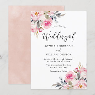 Blush & Greenery: Hochzeitsfeier mit Wasserfarbe Einladung