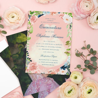 Blush Greenery Romantic Quinceñera Kleid Einladung