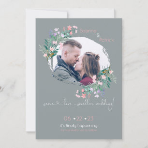 Blush-Grey Bloral Paint Stroke Frame Save The Date