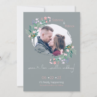 Blush-Grey Bloral Paint Stroke Frame Save The Date