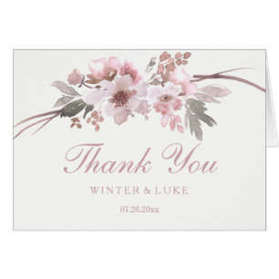 Blush & Grey Floral Wedding Danke Karte