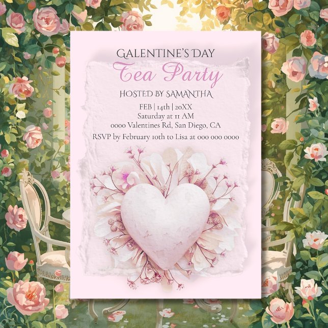 Blush Heart Galentine Tea Party Soft Romance Charm Einladung (Von Creator hochgeladen)