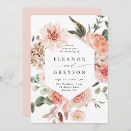 Blush Hexagon Hochzeit im botanischen Blumengarten Einladung