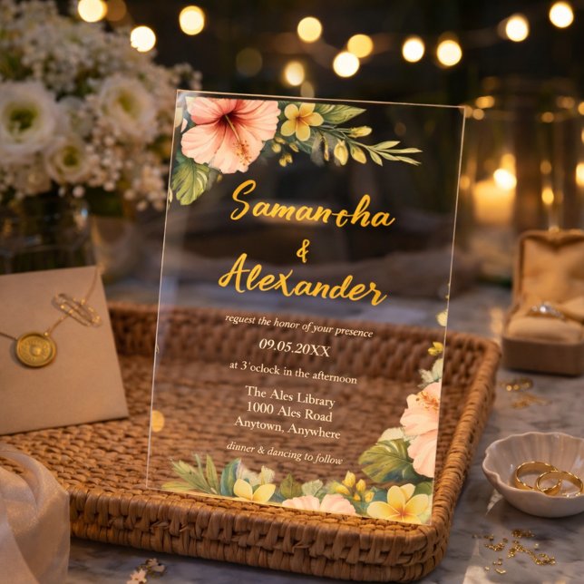 Blush Hibiscus Tropical Floral Acryleinladungen (Von Creator hochgeladen)