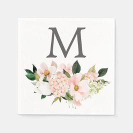 Blush Hydrangea Monogram Wedding Cocktail Napkin Serviette