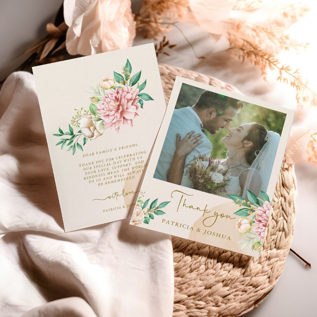 Blush Hydrangea Wedding Danke Foto Card (Von Creator hochgeladen)