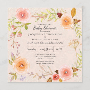 Blush in Gold Wasserfarbe Floral Damask Typografie Einladung