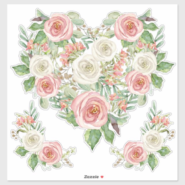 Blush in White Rose Wasserfarbe Blumendesign Aufkleber (Blatt)