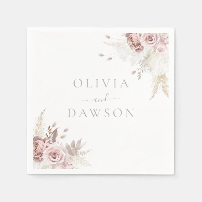 Blush & Ivory Elegante Hochzeit Serviette (Vorderseite)