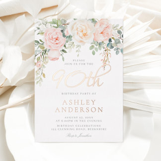 Blush & Ivory Floral 90. Geburtstagsparty Rose Gol Folieneinladung
