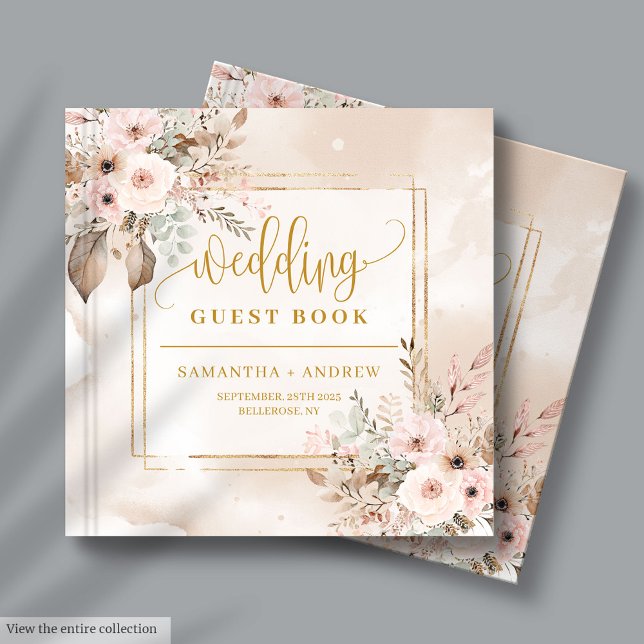 Blush Ivory Gold Floral Frame Wedding Gästebuch (Blush Ivory Gold Floral Frame Wedding Guest Book)