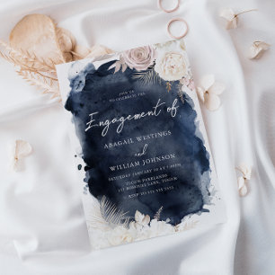 Blush & Ivory, Navy Watercolor Engagement Party Einladung