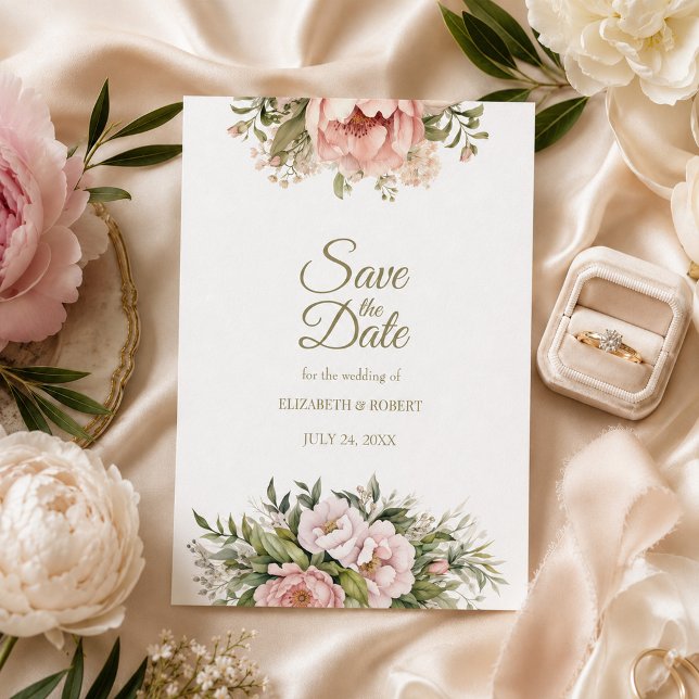 Blush & Ivory Pfingstrosen Save-the-Date-Karte Save The Date (Blush & Ivory Peony Save the Date)