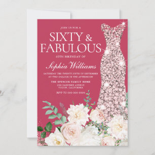 Blush & Ivory, Rose Gold & Magenta 60. Geburtstag Einladung