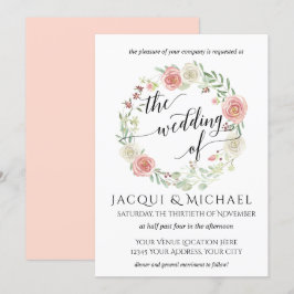 Blush Ivory-Rose mit Leaf-Wraath-Hochzeit Einladung