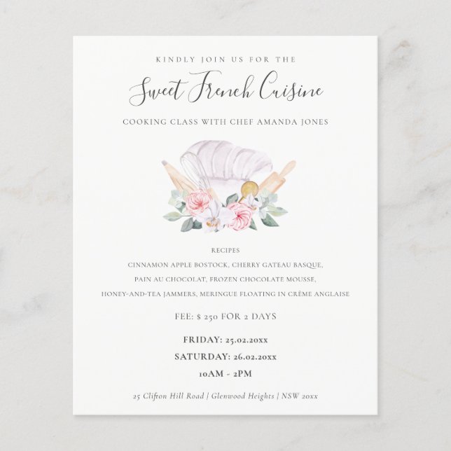 Blush Koch Hat Floral Whisky Bäckerei Kochen Klass Flyer (Vorne)