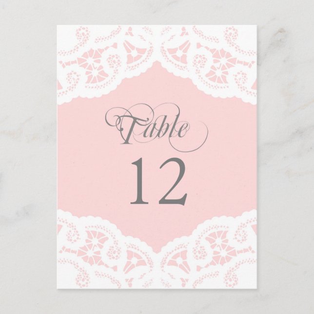 Blush Lace Doily Wedding Tischnummer Table Cards (Vorderseite)