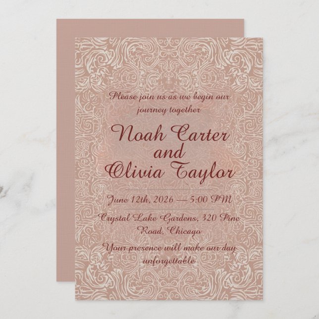 Blush Lace Elegant Wedding Invitation Einladung (Vorne/Hinten)