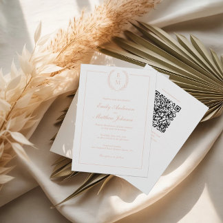 Blush Laurel Monogram Wedding Invitation QR Code Einladung
