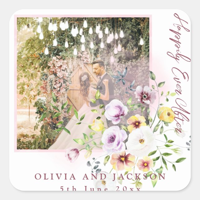 Blush Lavendel Lila Blüte glücklich immer nach Quadratischer Aufkleber (Vorderseite)