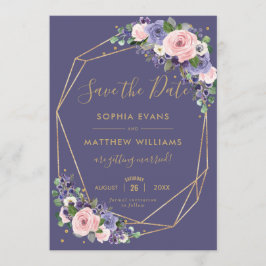 Blush Lavender Floral Gold Geometric Save the Date Einladung