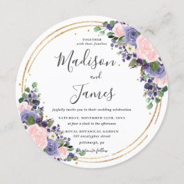Blush Lavender Floral Wedding Gold Glitzer Circle Einladung