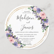 Blush Lavender Floral Wedding Gold Glitzer Circle