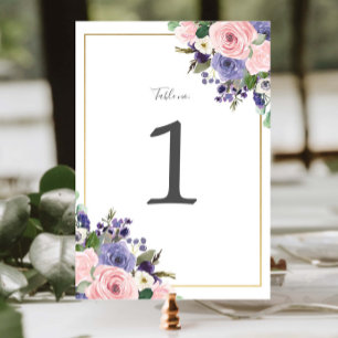 Blush Lavender Lila Blumengrün Hochzeit Tischnummer