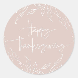 Blush Leaf Motif Happy Thanksgiving Runder Aufkleber