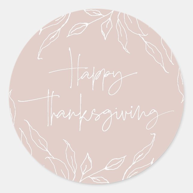 Blush Leaf Motif Happy Thanksgiving Runder Aufkleber (Vorderseite)
