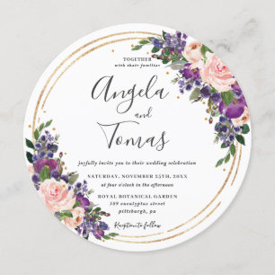 Blush Lila Blumenzwiebelzelt Gold Glitzer Circle Einladung