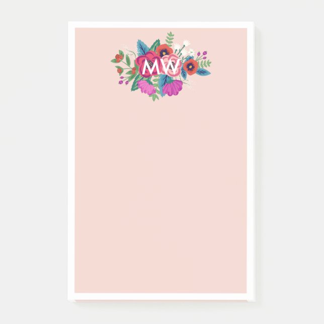 Blush Lila Boho Florals White Monogram Post-it Klebezettel (Vorderseite)