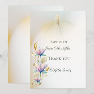 Blush & Lilac Bloral, Gold Cross Taufen Einladung