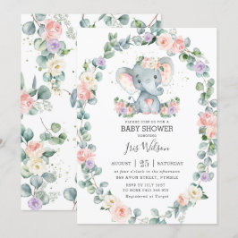 Blush Lilac Blumengrün Elephant Babydusche Einladung