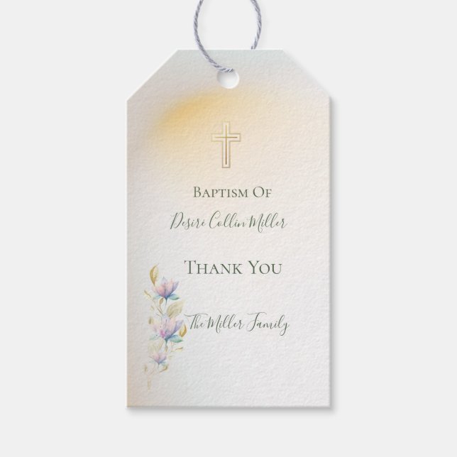 Blush & Lilac Floral ,Gold Cross Taufe Geschenk Ta Geschenkanhänger (Vorderseite)