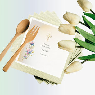 Blush & Lilac Floral, Gold Cross Taufen Servietten