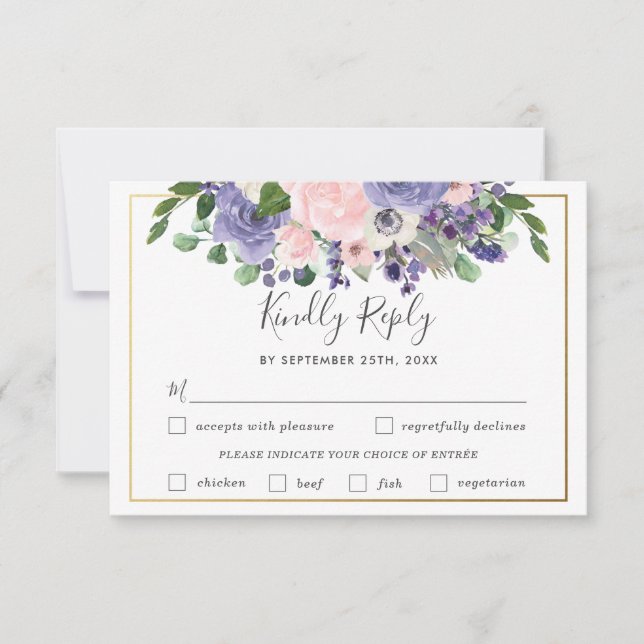 Blush Lilac Floral Wedding Meal Choice RSVP Karte (Vorderseite)
