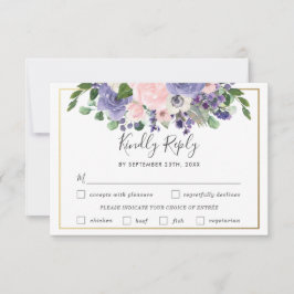 Blush Lilac Floral Wedding Meal Choice RSVP Karte