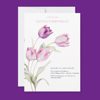 Blush Lilac Lila Floral Wasserfarbene Tulissen Einladung