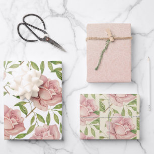 Blush Lilac Watercolor Rose Geschenkpapier Set